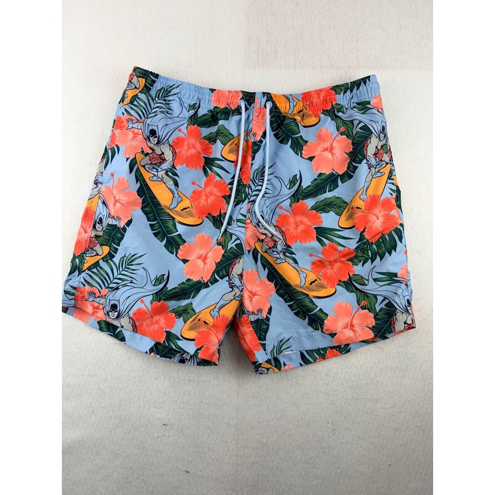 DC Comics Batman Surfing Tropical Floral Swim Trunks Blue Mens Large